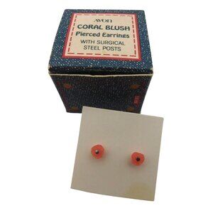 Vintage Avon Coral Blush Pierced Earrings with Box 1980 Surgical Steel Posts